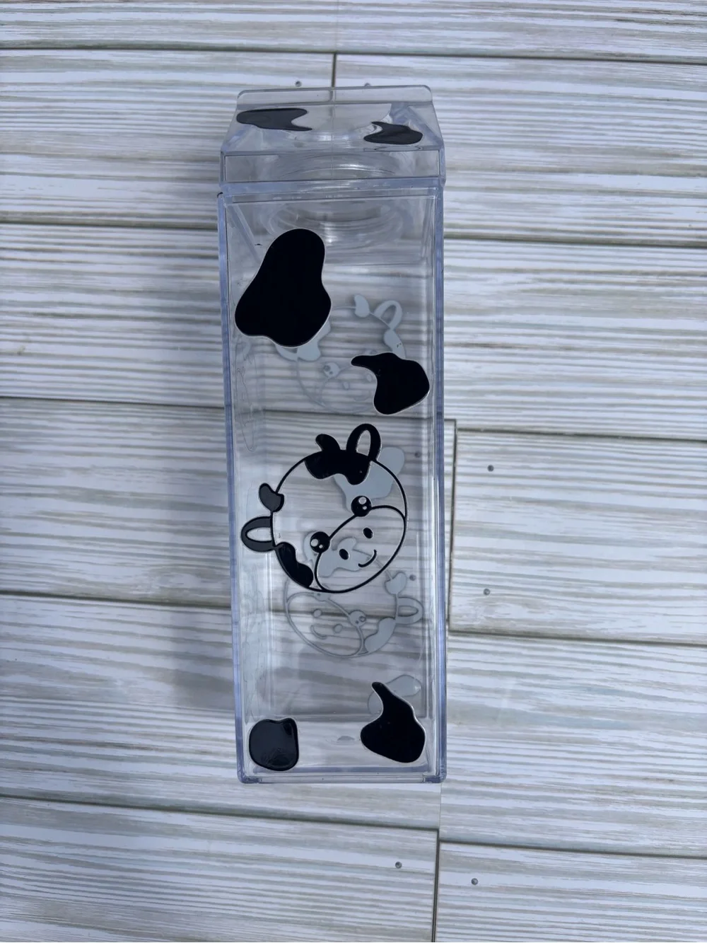 Clear Small Pet Water Bottle with Black Cow Print
